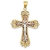 14kt Tri-color Gold 1 3/4in Crucifix Cross Pendant