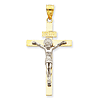 14k Two-tone Gold INRI Flat Crucifix Pendant 1 1/2in