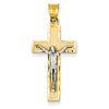 14kt Two-tone Gold 1in Diamond-Cut Block Crucifix Pendant