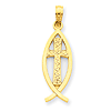 14k Yellow Gold 7/8in Ichthus Fish Pendant with Cross