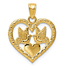 14k Yellow Gold Doves In Heart Pendant 5/8in
