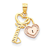 14kt Two-tone Gold 3/4in Heart Lock and Key Pendant