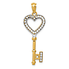 14k Yellow Gold and Rhodium Heart Key Pendant with Dots 1in