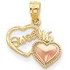 14kt Two-tone Gold Two Hearts Sweet 16 Charm