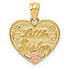 14kt Two-tone Gold Little Sister Heart Pendant with Flowers