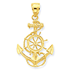 14kt Yellow Gold 3/4in Anchor and Wheel Pendant with Rope