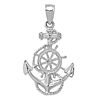 14k White Gold Anchor and Wheel Pendant with Rope 3/4in