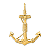 14k Yellow Gold 3-D Anchor With Rope Pendant 1.5in