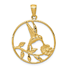 14k Yellow Gold Hummingbird Pendant with Round Frame 7/8in
