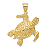 14k Yellow Gold Textured Sea Turtle Pendant 1in