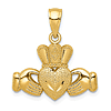 14k Yellow Gold Textured Claddagh Pendant