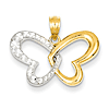 14k Yellow Gold Rhodium Butterfly Pendant 1/2in
