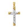 14k Yellow Gold and Rhodium Latin Cross Pendant with Grooved Ends 1in