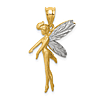 14k Yellow Gold Diamond-cut Fairy Pendant with Rhodium Wing 1in