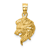 14k Yellow Gold Brushed and Diamond-cut Lion Head Pendant 1/2in