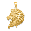 14k Yellow Gold Brushed and Diamond-cut Lion Head Pendant 1in