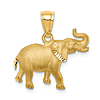 14k Yellow Gold Diamond-cut Elephant Pendant with Brushed Finish 1/2in
