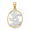 14k Yellow Gold Rhodium Polished Birds Oval Pendant 3/4in