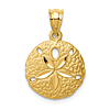 14k Yellow Gold Brushed and Diamond-cut Sand Dollar Pendant 9/16in