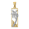 14k Two-tone Gold Palm Tree Pendant with Rectangular Frame 1in