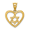 14k Yellow Gold Polished Star of David in Heart Pendant 1/2in