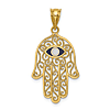 14k Yellow Gold Polished and Enameled Hamsa Pendant 7/8in