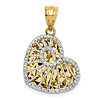 14k Two-tone Gold Polished and Diamond-cut Hollow Heart Pendant 1/2in