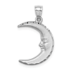 14k White Gold Satin Diamond-cut Sleepy Moon Pendant 3/4in