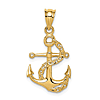 14k Yellow Gold Polished Anchor and Chain Pendant 3/4in