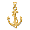 14k Yellow Gold Brushed and Diamond-cut Anchor Pendant 3/4in