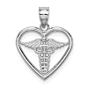 14k White Gold Polished Medical Heart Pendant 1/2in