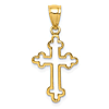 14k Yellow Gold Budded Outline Cross Pendant 5/8in