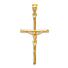 14k Yellow Gold Brushed and Diamond-cut Slender Crucifix Cross Pendant 1 1/4in