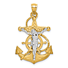 14k Two-tone Gold Polished Mariner Cross Pendant 1in