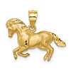 14k Yellow Gold Brushed Diamond-Cut Horse Pendant 1/2in