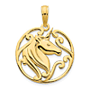 14k Yellow Gold Unicorn in Round Filigree Frame Pendant