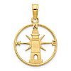 14k Yellow Gold Lighthouse Pendant in Round Frame