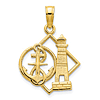 14k Yellow Gold Lighthouse and Anchor Pendant on Square Frame