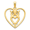 14k Yellow Gold Cut-out Owl Heart Charm
