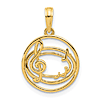 14k Yellow Gold Round Trebel Clef and Music Notes Pendant