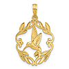 14k Yellow Gold Hummingbird Floral Pendant 3/4in
