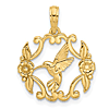 14k Yellow Gold Small Hummingbird Pendant with Flowers