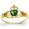 14kt Yellow Gold Claddagh Ring with Green Cubic Zirconia