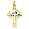 14k Two-tone Gold 15/16in Claddagh Cross Pendant