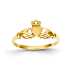 10k Yellow Gold Polished Satin Slender Claddagh Ring