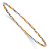 14k Tri-Color Gold Diamond Cut Twisted Bangle Bracelet 7in
