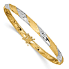 14k Yellow Gold Rhodium Polished Satin Diamond-cut Flexible Bangle 8in