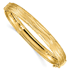 14k Yellow Gold Diamond-cut Wavy Textured Hinged Bangle Bracelet 7in