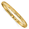 14k Yellow Gold Twisted Diamond Cut Flexible Bangle 7in