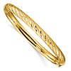14k Yellow Gold Textured Diamond Cut Bangle with Twisted Pattern 7in